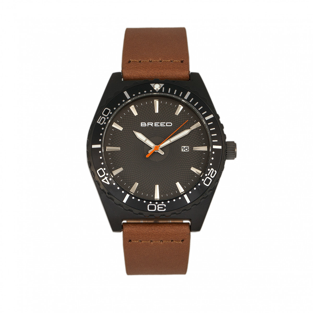Breed Ranger Leather-Band Watch w/Date - Black/Brown - BRD8006