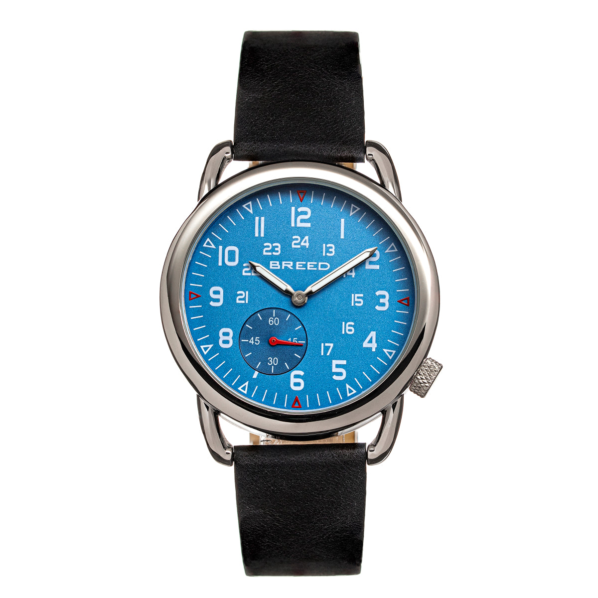 Breed Regulator Leather-Band Watch w/Second Sub-dial - Black/Blue - BRD8804