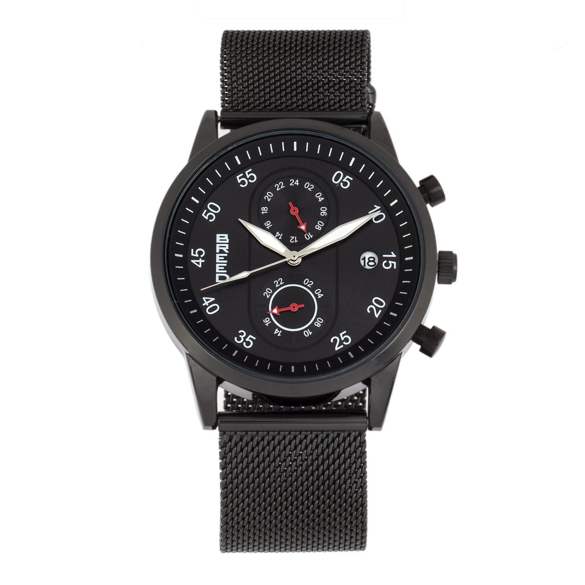 Breed Andreas Mesh-Bracelet Watch w/ Date - Black - BRD8703