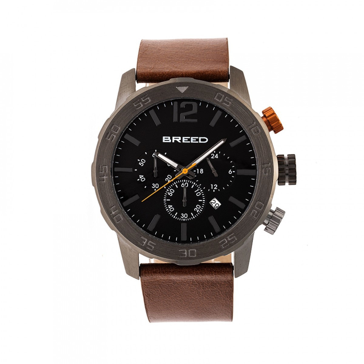 Breed Manuel Chronograph Leather-Band Watch w/Date - Gunmetal/Brown - BRD7205