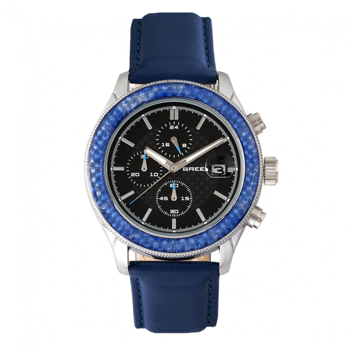 Breed Maverick Chronograph Leather-Band Watch w/Date - Silver/Blue - BRD7504
