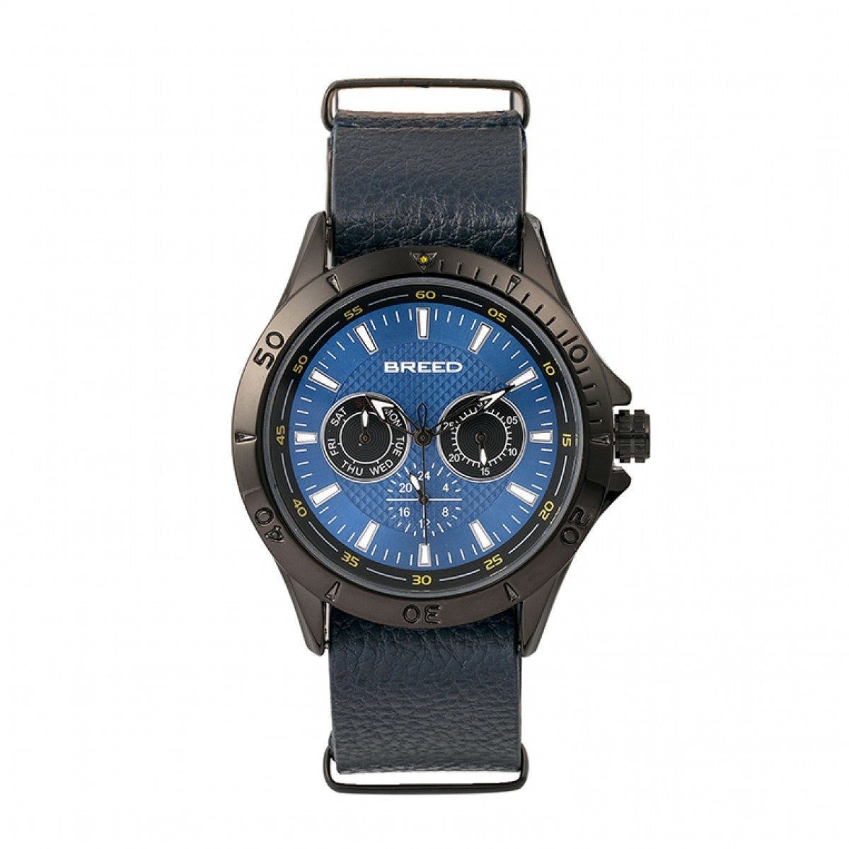 Breed Dixon Leather-Band Watch w/Day/Date - Blue - BRD7306