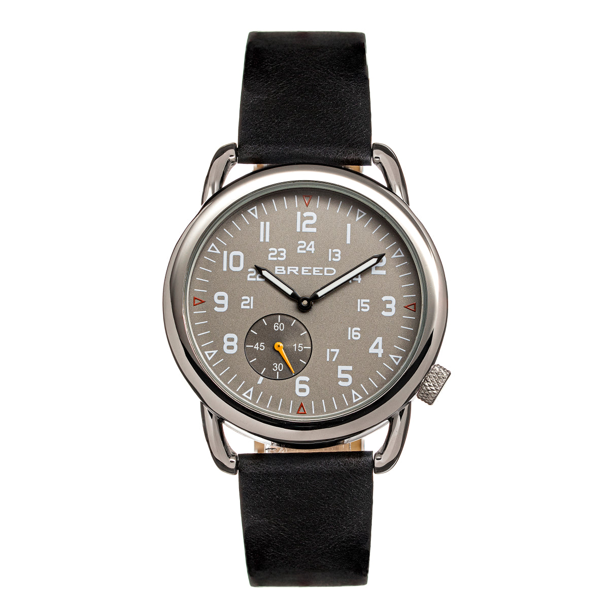 Breed Regulator Leather-Band Watch w/Second Sub-dial - Black/Gunmetal - BRD8807