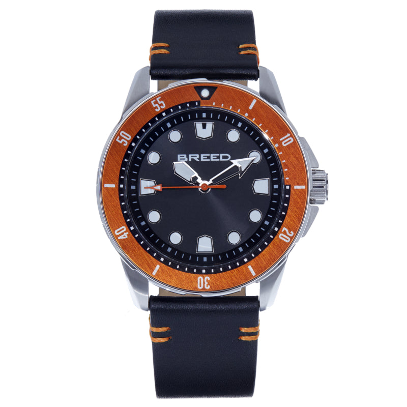 Breed Colton Leather-Strap Watch - Black/Orange - BRD9415
