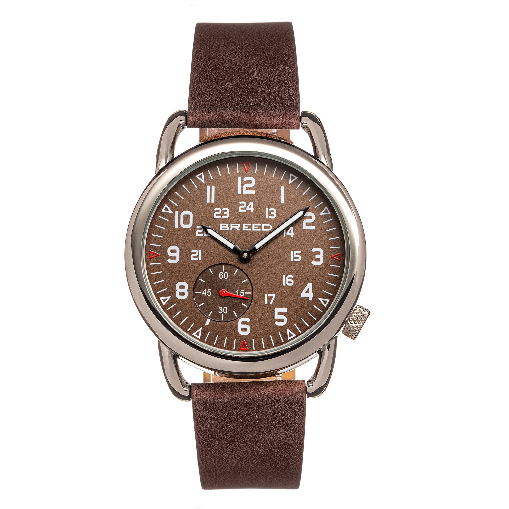 Breed Regulator Leather-Band Watch w/Second Sub-dial - Dark Brown - BRD8808