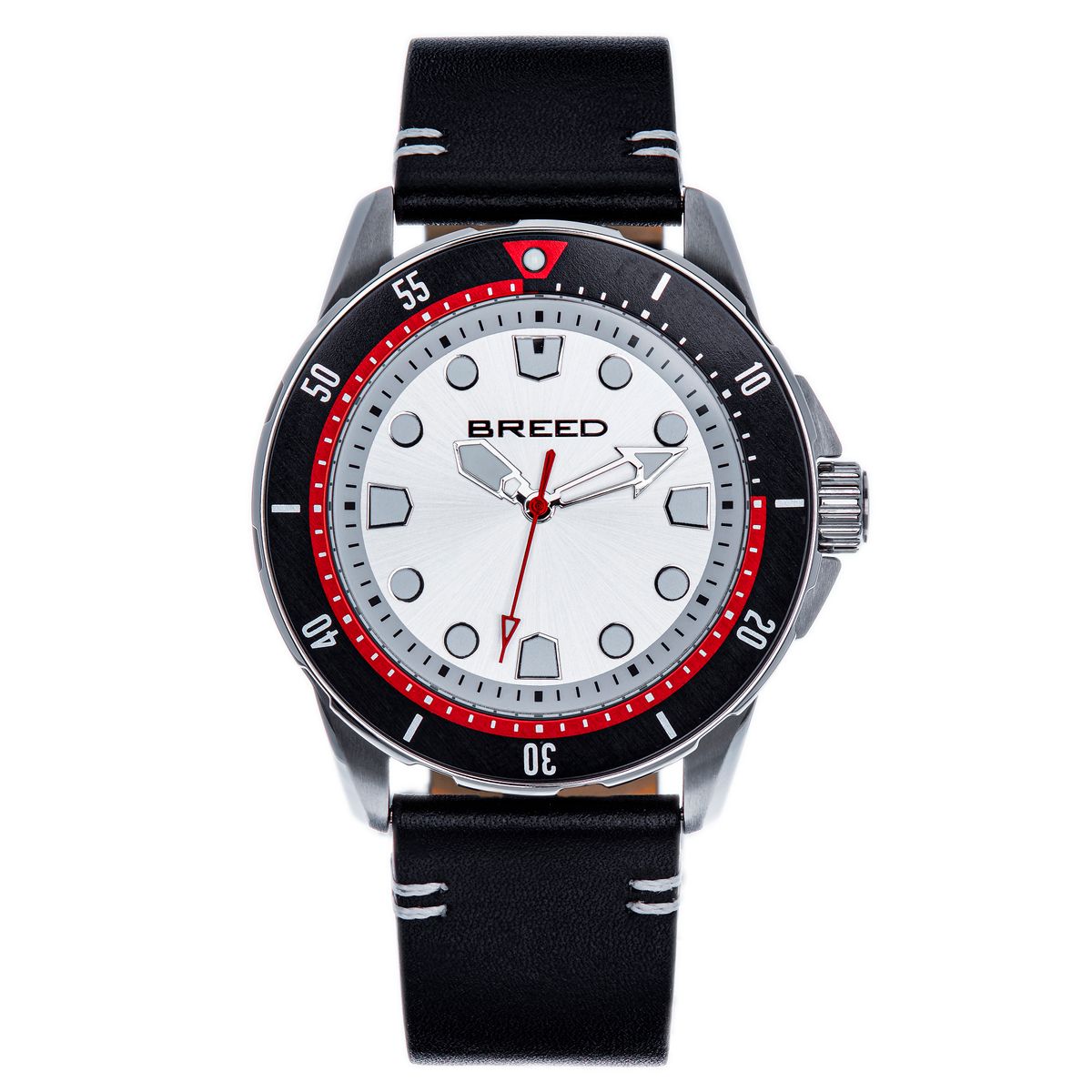 Breed Colton Leather-Strap Watch - White/Black - BRD9409