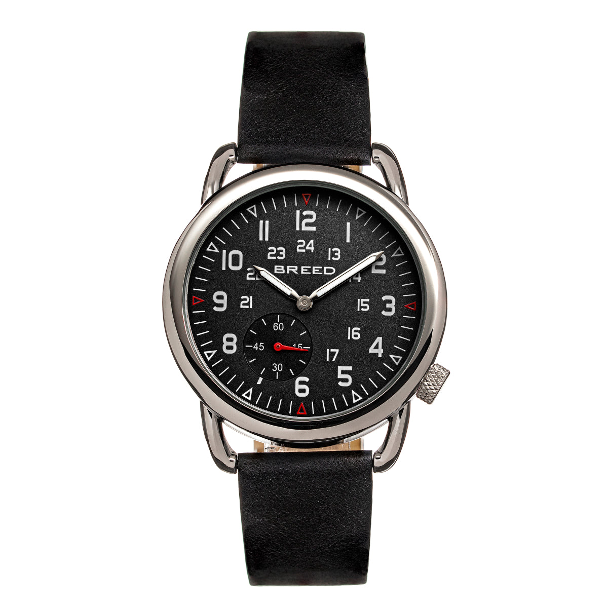 Breed Regulator Leather-Band Watch w/Second Sub-dial - Black - BRD8806