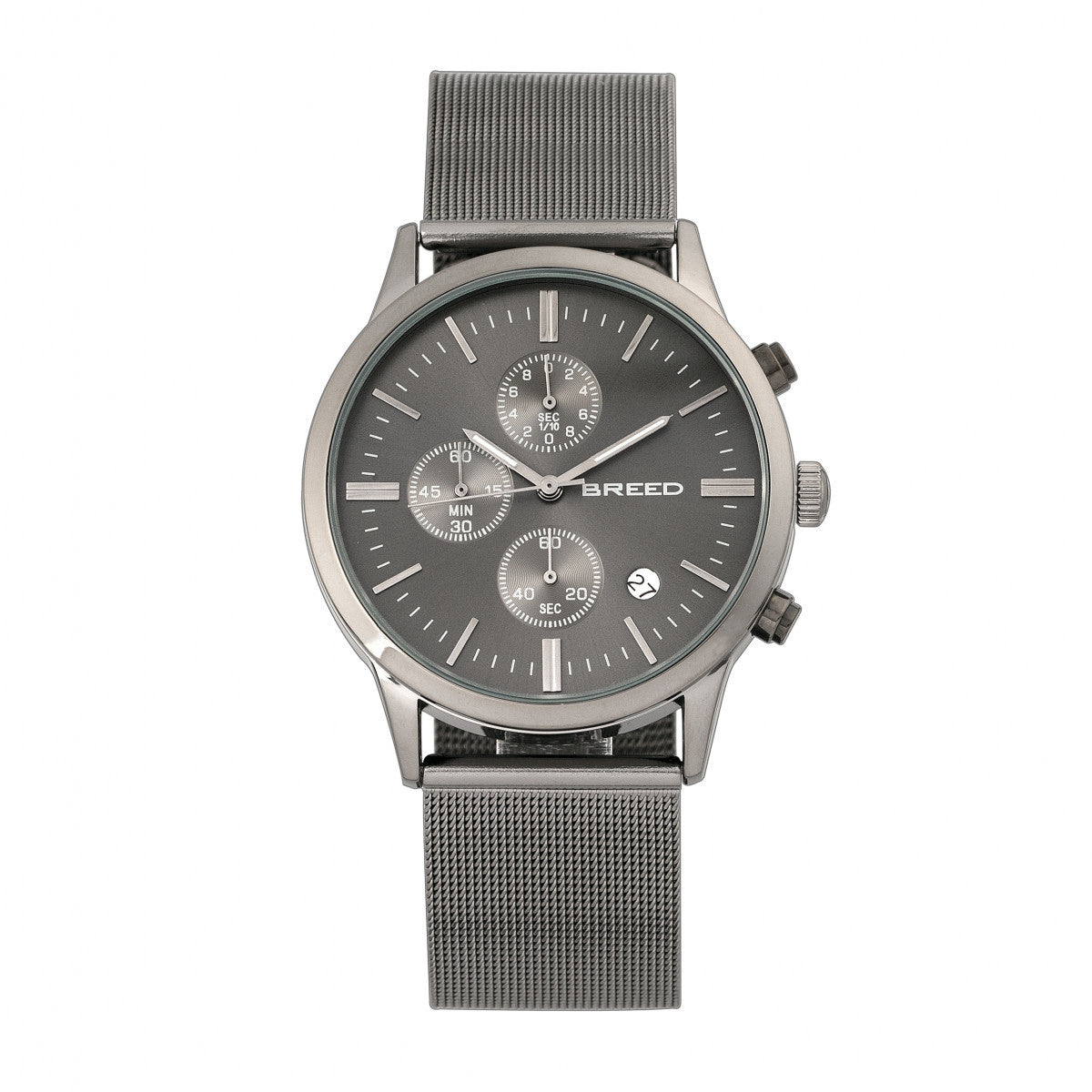 Breed Espinosa Chronograph Mesh-Bracelet Watch w/ Date - Gunmetal/Black - BRD7605