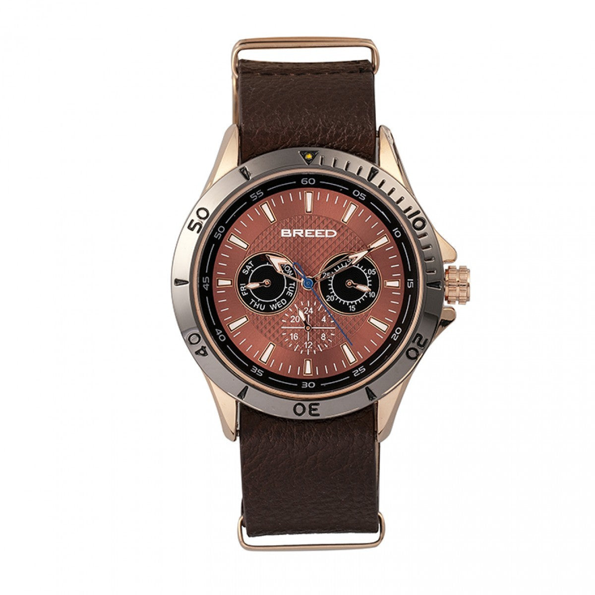 Breed Dixon Leather-Band Watch w/Day/Date - Bronze/Brown - BRD7303